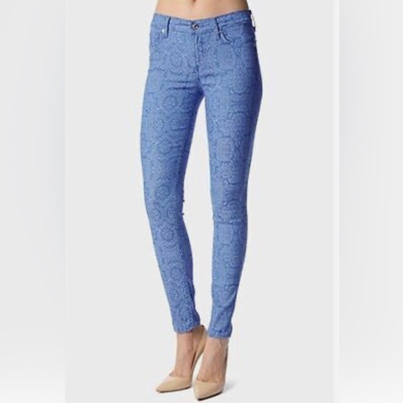 7 For All Mankind Denim - 7 For All Mankind Moroccan Blue Jacquard Skinny Jeans - Size 29